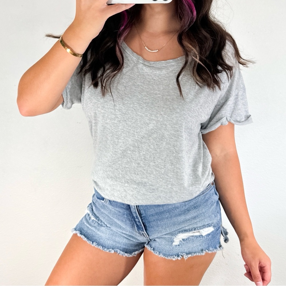 Gray athletic open tie back shirt